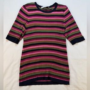 Trina Turk Ribbed Short Sleeve Striped Sweater Size Small